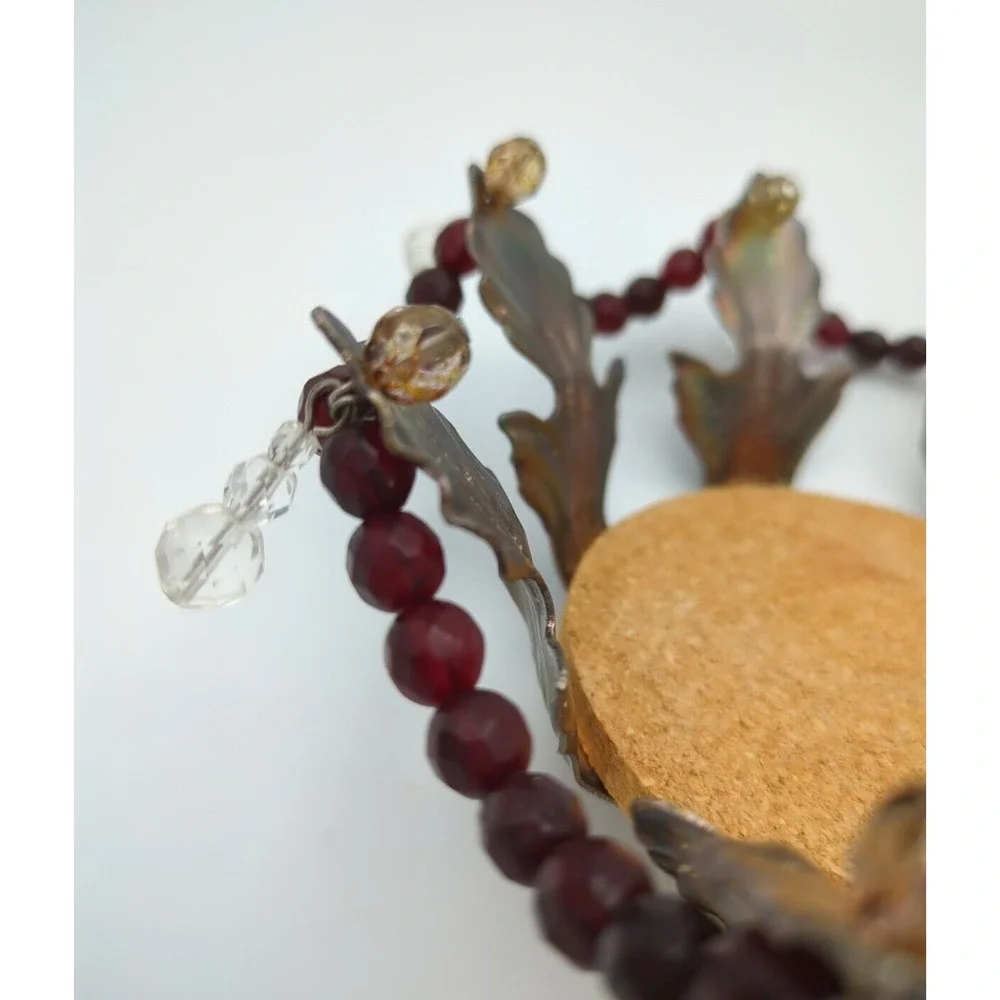 Vtg Wine Bottle Coaster Faceted Red Clear Beads Holiday‎ Table Gothic Setting